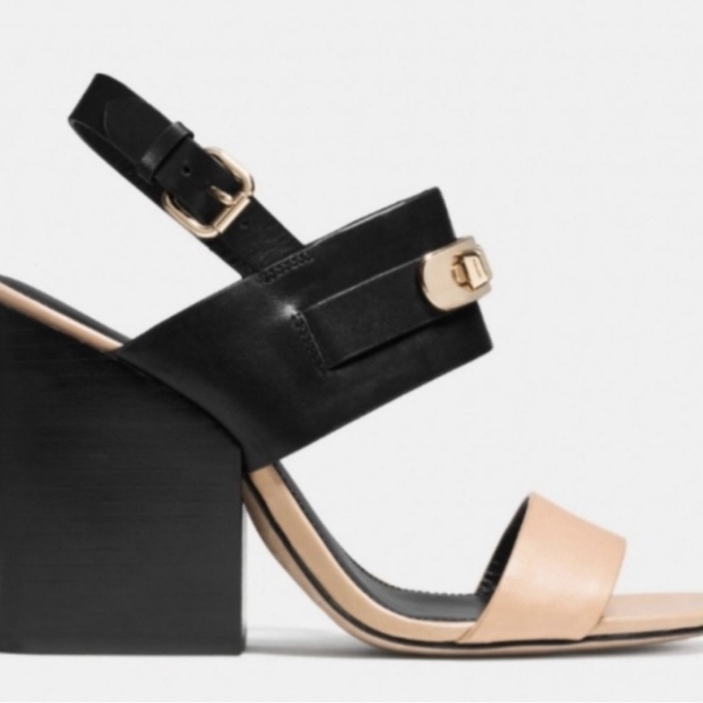Coach Black and Brown Dennis Turnlock Open Toe Slingback Women's Sandals - Picture 2 of 9